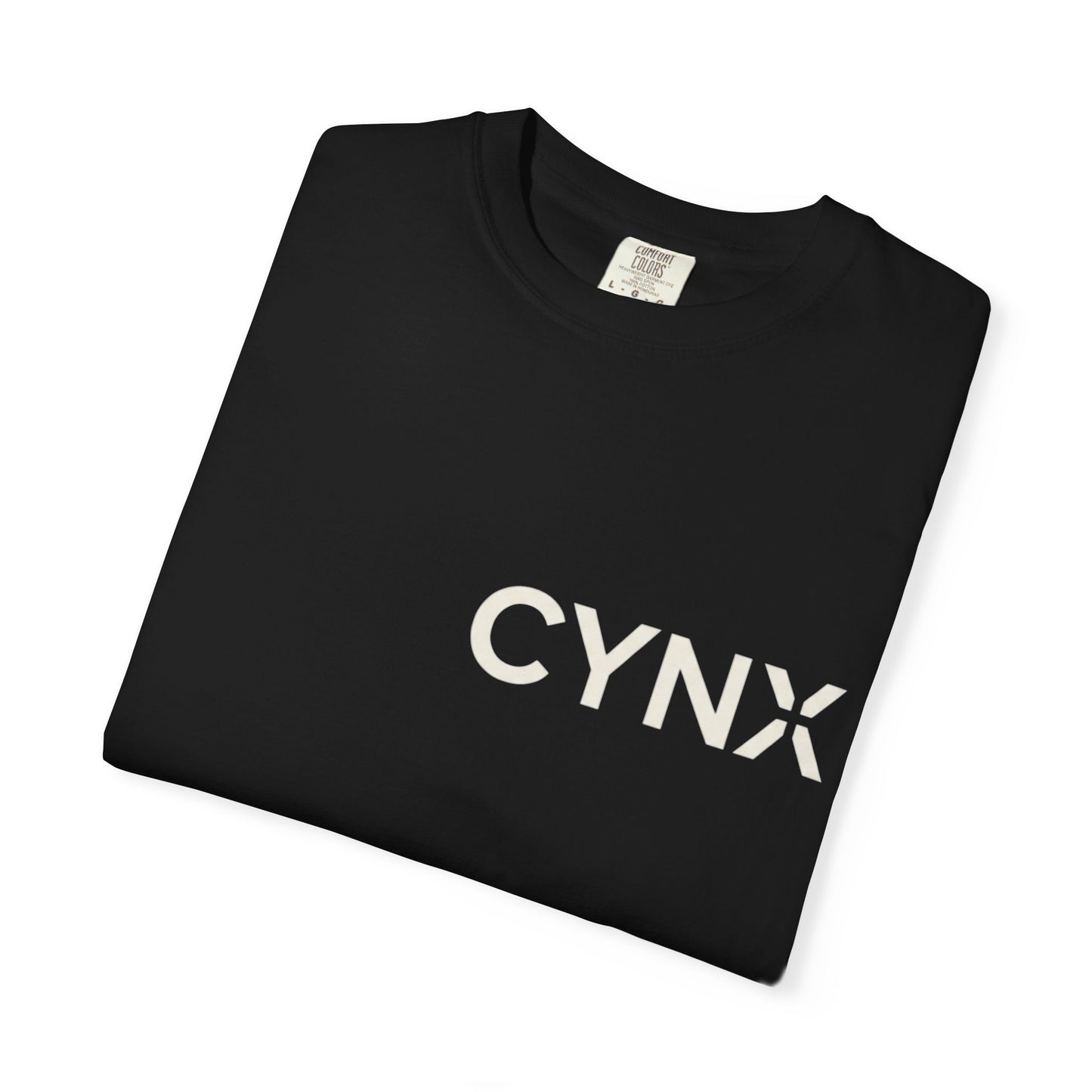 Peace Dove T‑Shirt — ‘CYNX’ Front Logo, Blue Dove Back with Repeating “Peace” Circle