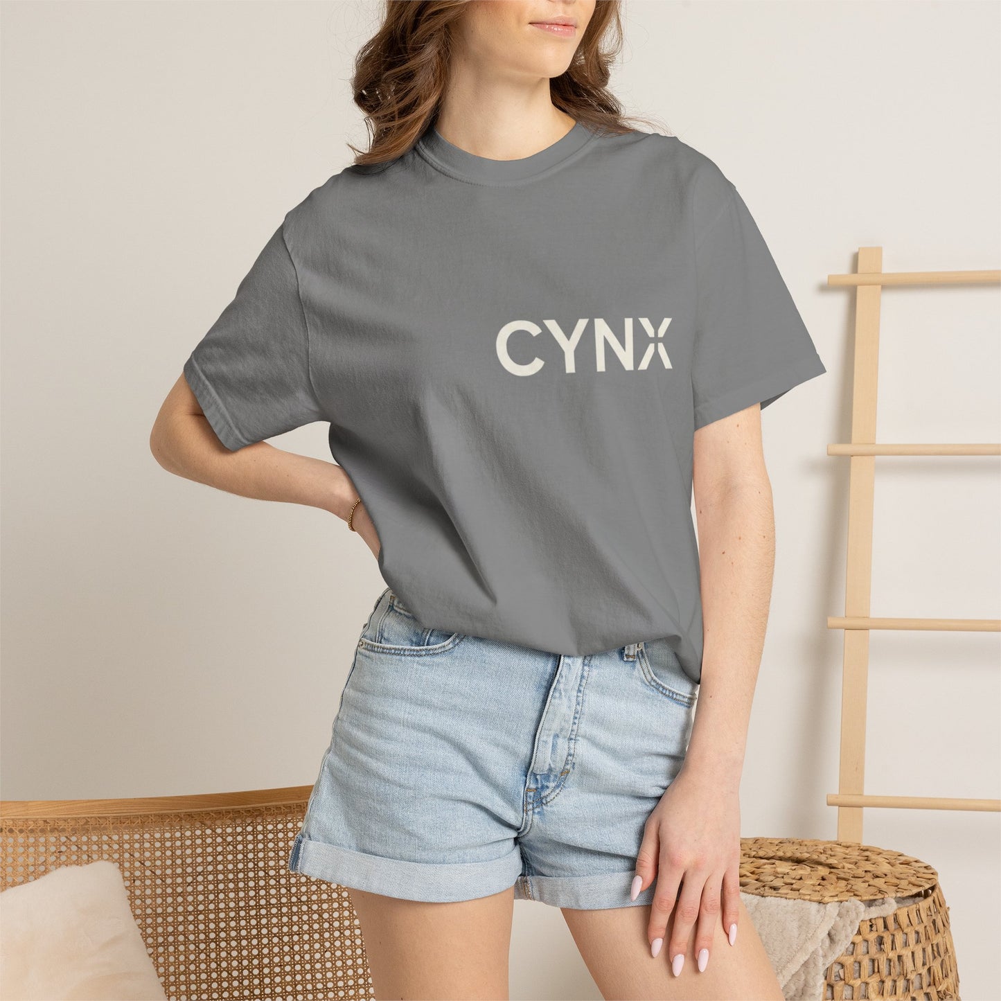 Peace Dove T‑Shirt — ‘CYNX’ Front Logo, Blue Dove Back with Repeating “Peace” Circle