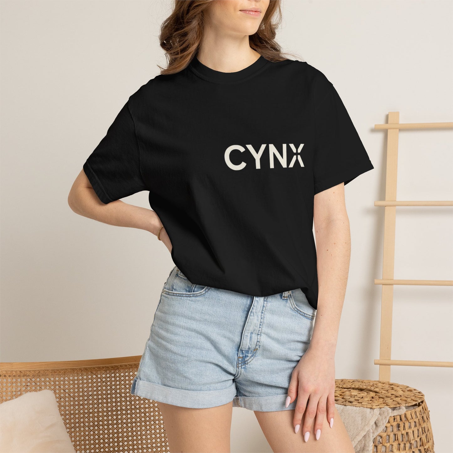 Peace Dove T‑Shirt — ‘CYNX’ Front Logo, Blue Dove Back with Repeating “Peace” Circle