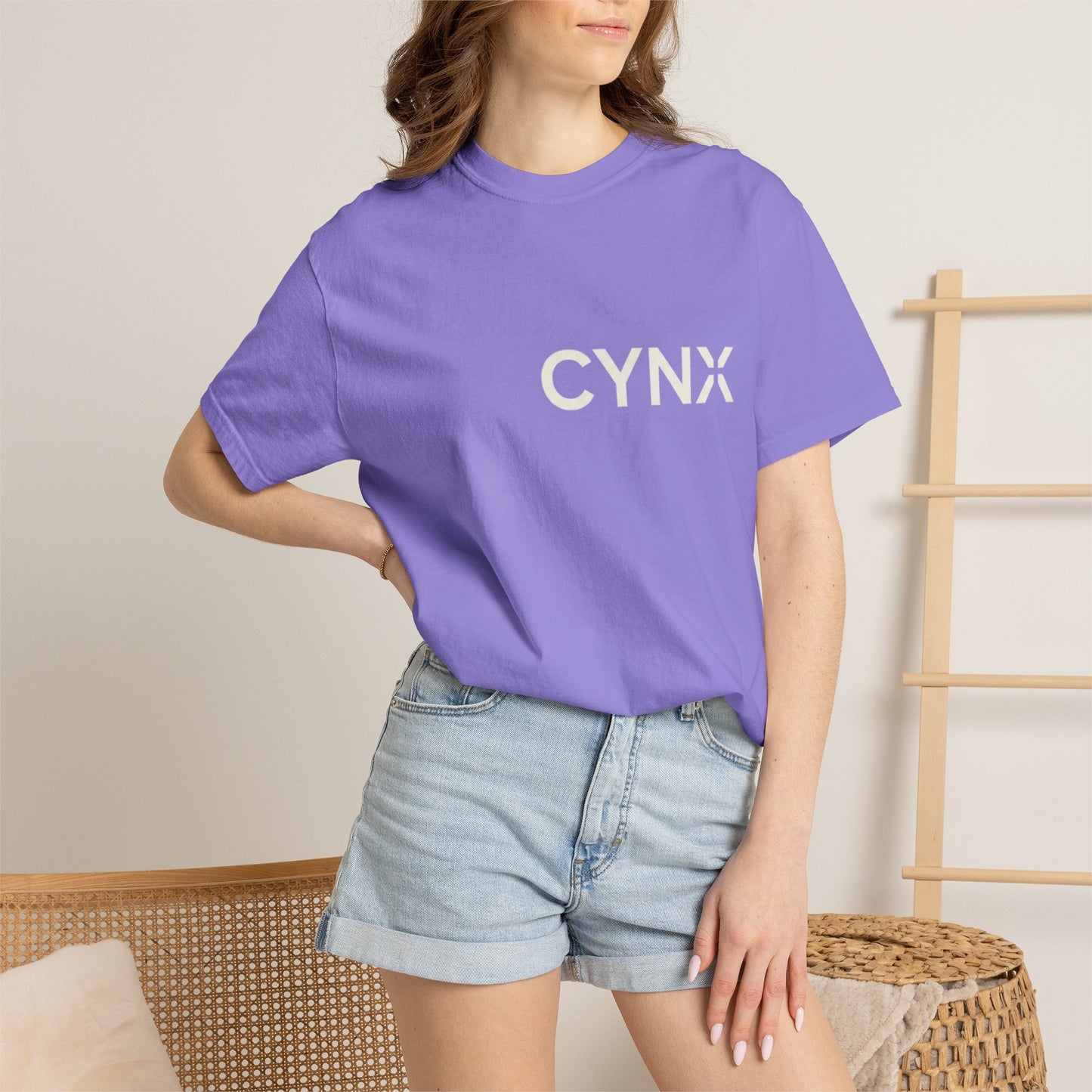 Peace Dove T‑Shirt — ‘CYNX’ Front Logo, Blue Dove Back with Repeating “Peace” Circle